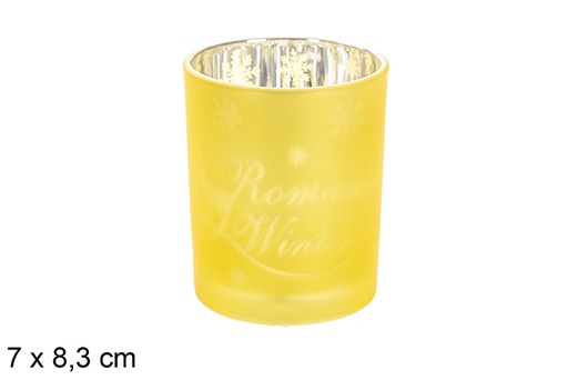 [117864] Portacandela in vetro oro/argento opaco decorato fiocco di neve 7x8,3 cm