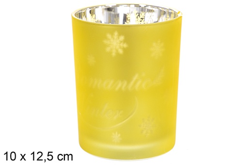 [117874] Castiçal vidro fosco ouro/prata decorado floco de neve 10x12,5 cm