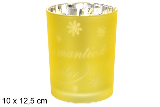 [117874] Portavela cristal mate oro/plata decorado copo de nieve 10x12,5 cm