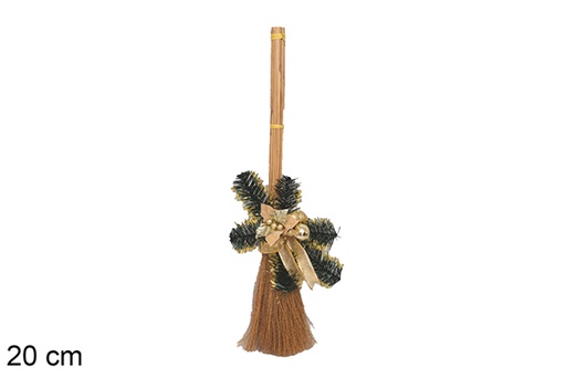 [117946] Broom decorated with stars, golden branches 20 cm