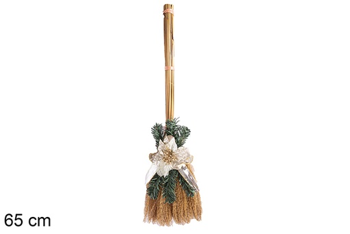 [117954] Broom decorated with stars and golden branches 65 cm