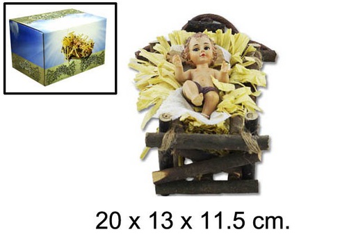 [048920] Enfant Jésus dans un berceau en bois 20 cm