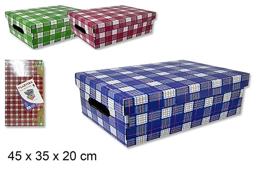 [079014] Caixa de papelão xadrez 3 cores sortidas 45x35 cm