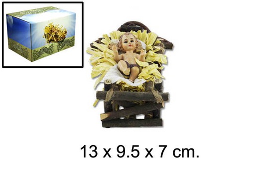 [048922] Enfant Jésus dans un berceau en bois 13 cm