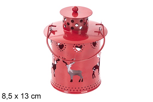 [118036] Red Christmas metal candle holder with LED candle 8,5x13 cm