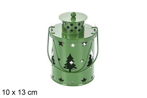 [118038] Castiçal de Natal em metal verde com vela LED 10x13 cm
