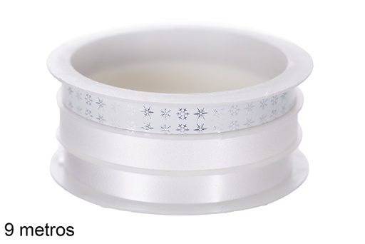 [118064] Nastro natalizio bianco/lucido decorato assortito 9 mt