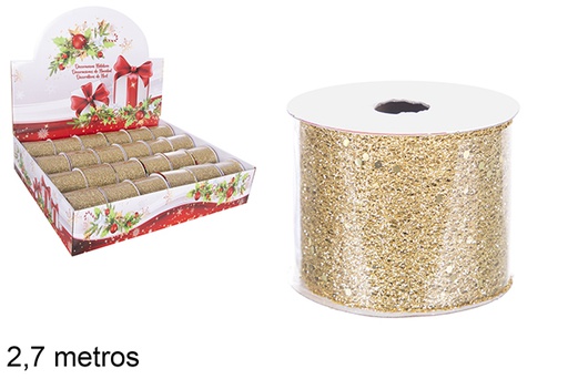 [118104] Christmas gold glitter mesh ribbon roll 2,7 m.