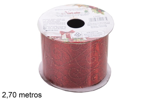 [118137] Nastro natalizio rosso con glitter assortiti 2,7 m.