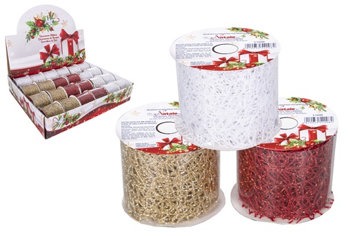 [118157] Christmas mesh ribbon with glitter assorted