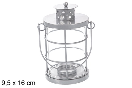 [118165] Silver Christmas metal candle holder 9,5x16 cm