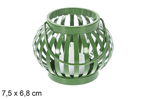 [118186] Green Christmas metal candle holder with LED candle 7,5x6,8 cm