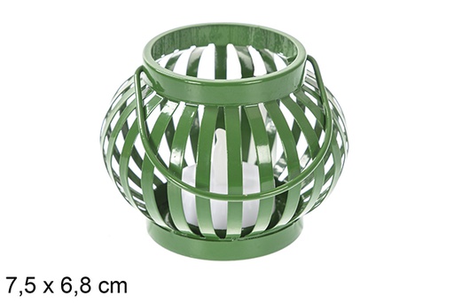 [118186] Portavelas metal Navidad verde con vela LED 7,5x6,8 cm