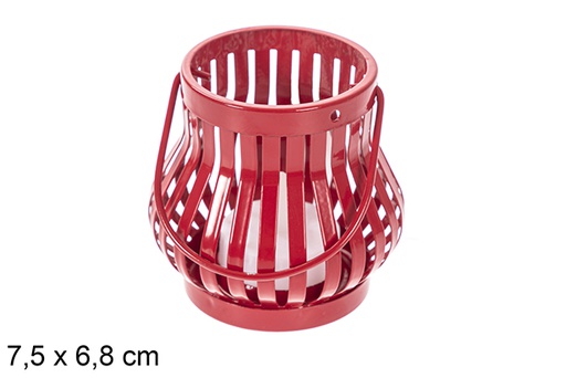 [118189] Red Christmas metal candle holder with LED candle 7,5x6,8 cm