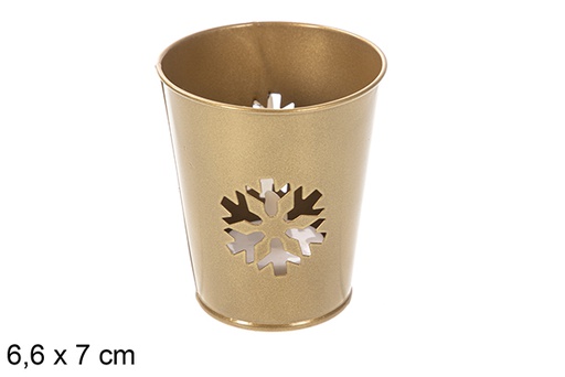[118201] Gold Christmas metal candle holder with LED candle 6,6x7 cm