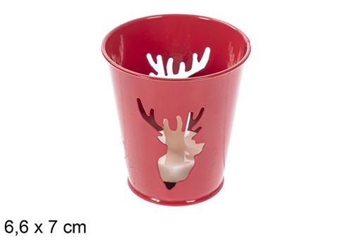 [118202] Castiçal de Natal em metal vermelho com vela LED 6,6x7 cm