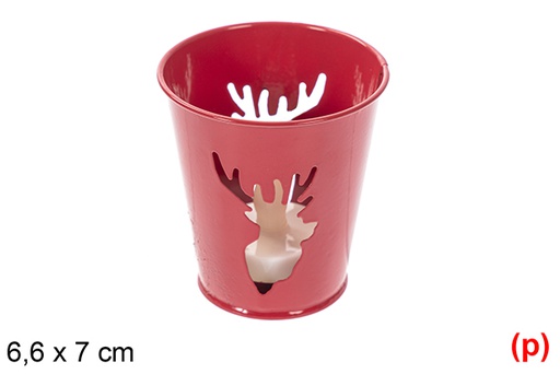 [118202] Castiçal de Natal em metal vermelho com vela LED 6,6x7 cm