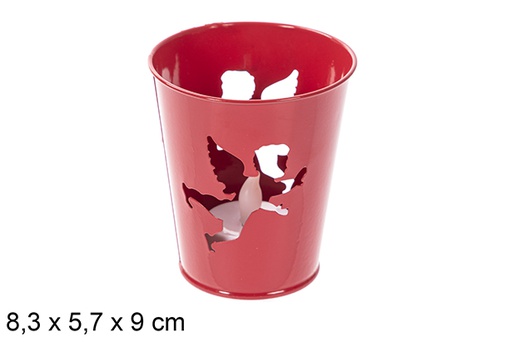 [118229] Red Christmas metal candle holder with LED candle 8,3x5,7 cm