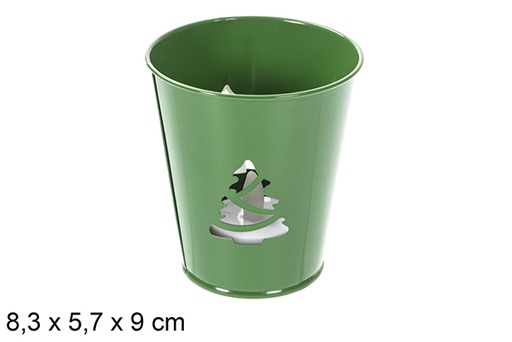 [118232] Bougeoir Noël vert en métal avec bougie LED 8,3x5,7 cm