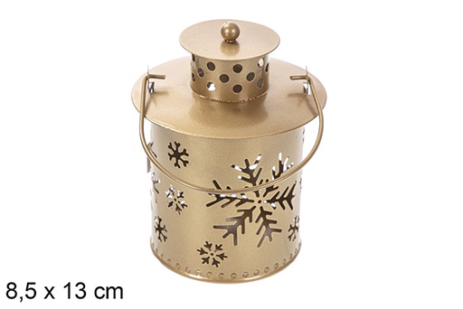 [118257] Portavela metal Navidad dorado con vela LED 8,5x13 cm