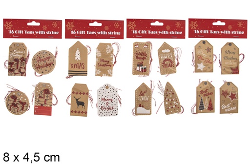 [118300] Pack 16 gift tags assorted Christmas decoration 8x4,5 cm