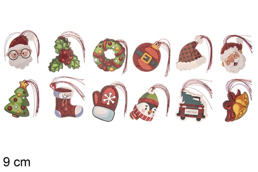[118301] Pack 12 assorted Christmas gift tags 9 cm