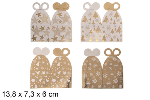 [118305] Pack 2 caixas de presente douradas decoradas para Natal 13,8x7,3 cm