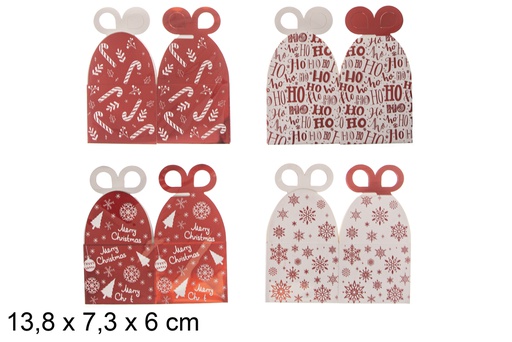 [118306] Pack 2 caixas de presente vermelhas decoradas para o Natal 13,8x7,3 cm