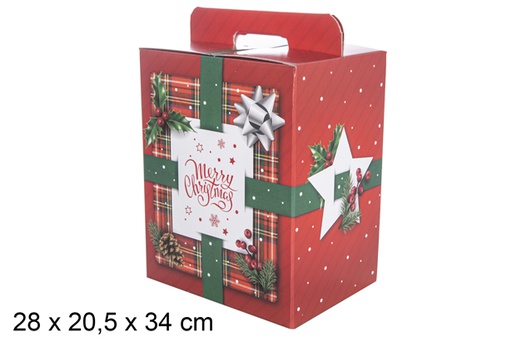 [118348] Red cake box with handles decorated with snowflakes 28x20,5 cm