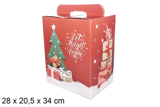 [118351] Boîte à gâteaux avec anses décorées de gui Merry Christmas 28x20,5 cm 