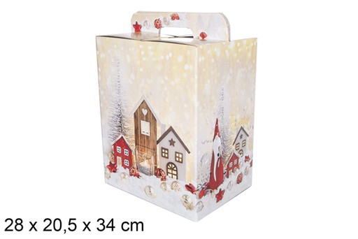 [118353] Caja bizcocho blanca con asas detalles rojo Navidad 28x20,5 cm