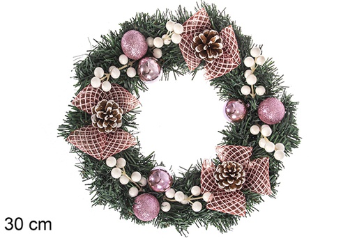 [118397] Couronne de Noël décorée de boules violettes 30 cm