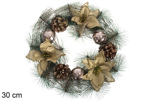 [118402] Corona Navidad bolas oro rosa 30 cm
