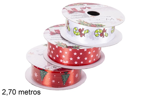[118412] RED SATIN RIBBON WITH WHITE DECORATIONS 2.7 M