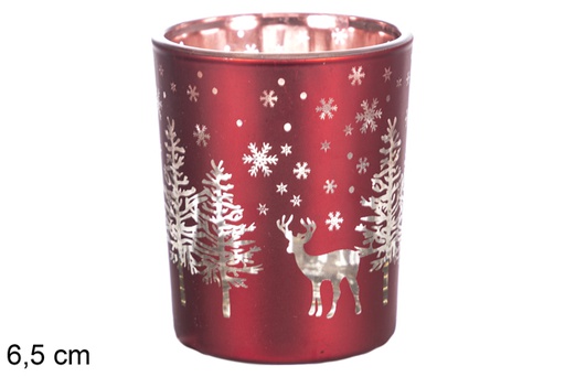 [118429] Red satin glass vase decorated with reindeer 6,5 cm