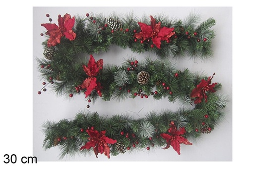 [118557] Christmas garland with flowers and red berries and pine cones 30 cm