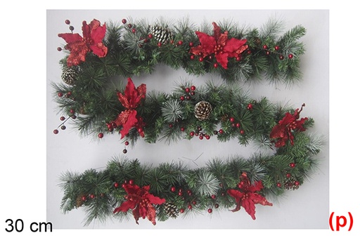 [118557] Christmas garland with flowers and red berries and pine cones 30 cm