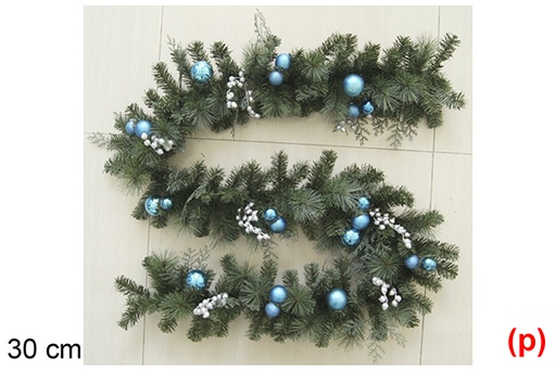 [118558] Christmas garland with blue balls and pine cones 30 cm