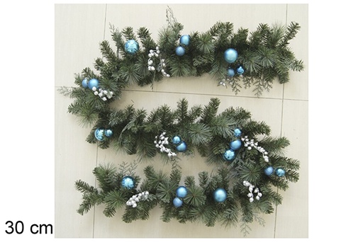 [118558] Guirlande de Noël avec boules bleues et pommes de pin 30 cm