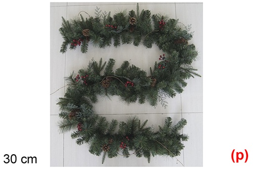 [118559] Christmas garland with red berries and pine cones 30 cm