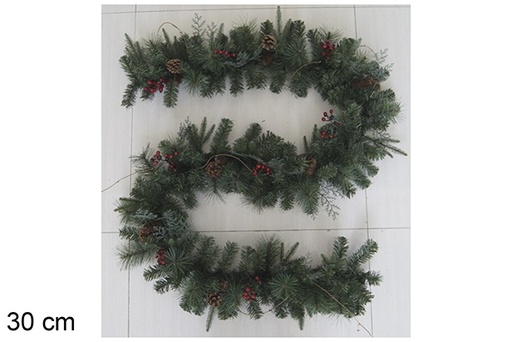 [118559] Christmas garland with red berries and pine cones 30 cm