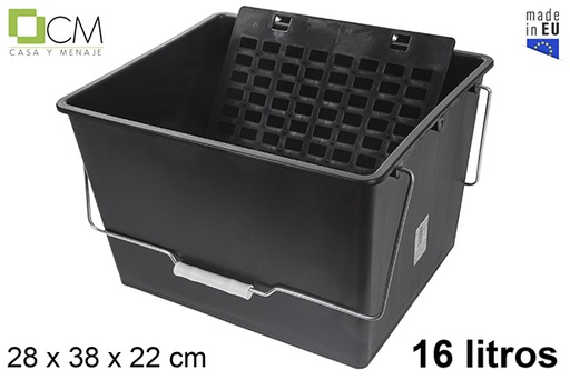 [118626] Cubo plástico pintor con rejilla negro 16 l.