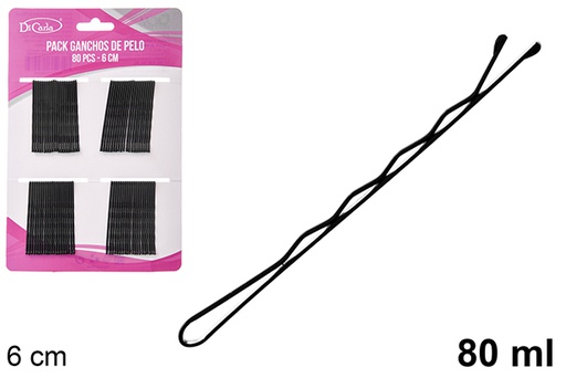 [118786] Pack 80 ganchos de pelo negro 6 cm