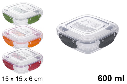 [118814] Hermetic square plastic lunch box 600 ml