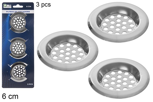 [118966] Pack 3 metal sink filters 6 cm
