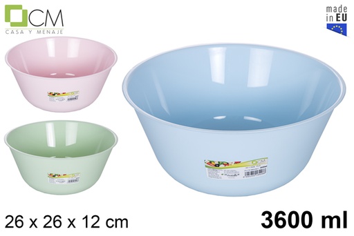 [119036] Plastic salad bowl pastel colors 3.600 ml