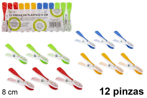 [119370] Pack 12 clips en plastique colorés 8 cm