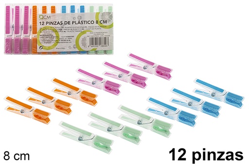 [119373] Pack 12 pinças de plástico coloridas 8 cm
