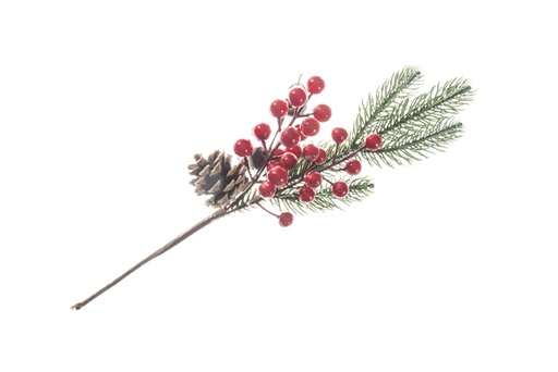 [119383] Christmas branch with bell, pine cone and berries 36 cm