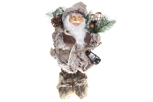 [119407] Brown Santa Claus with snowshoes, sack and lantern 40 cm